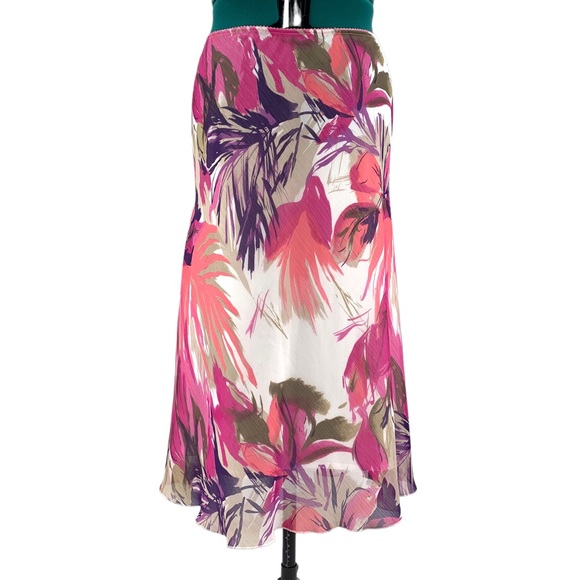 Tribal Pink Floral Patterned Lined Midi Skirt, 12 - Picture 1 of 16